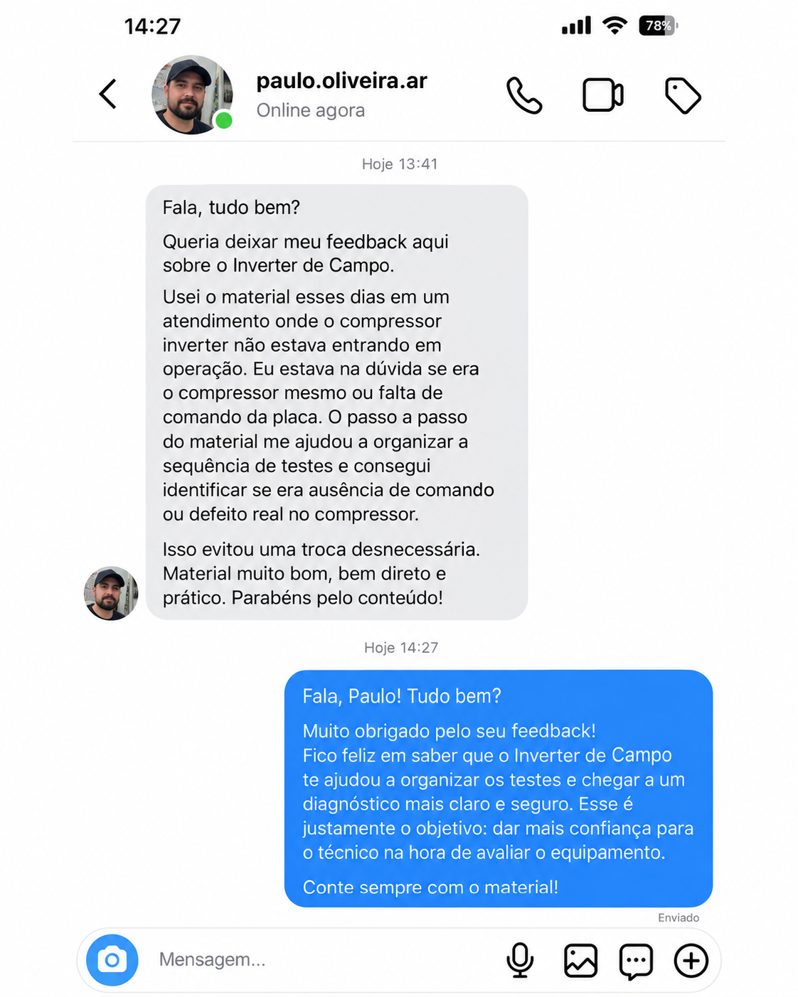 Depoimento de cliente